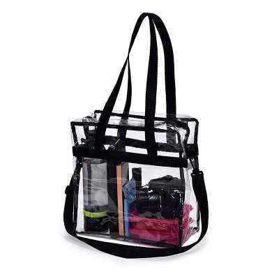 Clear Tote Bag Shoulder Straps and Zippered Perfect Clear Bag for Work, School, Sports Games and Concerts (12 x 12 x 6 Inches)