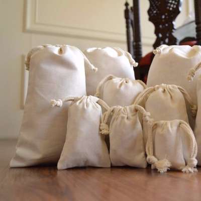 100% Organic Natural Cotton Double Drawstring Muslin Bag For Gift Packing