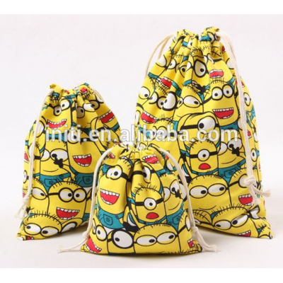 Kids Cute Design Sublimation Print Cotton Breathable Dust-proof Drawstring Storage Pouch Bag for Travel Vacation Outdoor Hiking